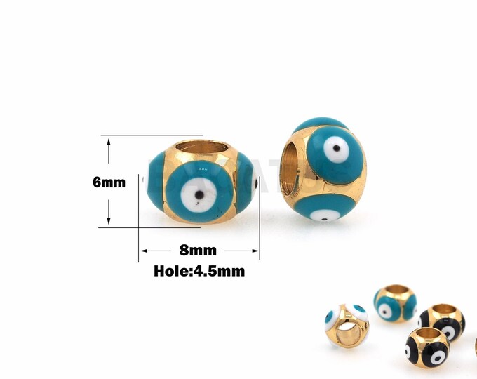 18K Gold Filled Spacer Beads, Enamel Large Hole Spacer Beads, Rectangular Spacer Beads, Geometric Spacer Beads, 6x8mm, Hole 4.5mm