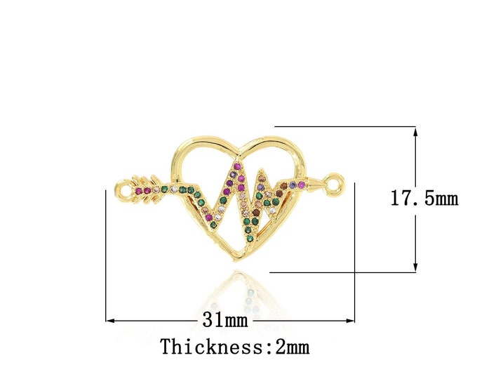 18K Gold Filling Heartbeat Connector,Heart Connector,Heartbeat Frequency Charm, Heartbeat Charm Suitable For Necklace,17.5x31x2mm