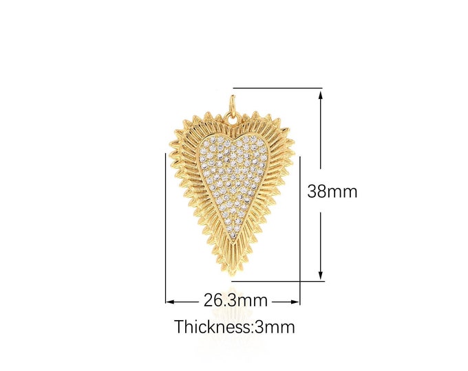 18K Gold Filled Heart Pendant,Gold Dainty Double Heart Charms,CZ Heart Charm Bracelet Necklace for DIY Jewelry Making Supply,38x26.3x3mm