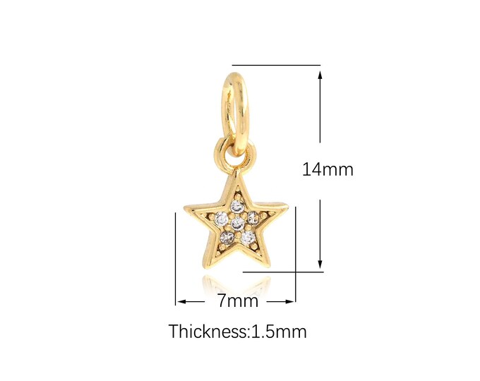 10 pcs 18K Gold Filled Star Pendant,Gold Dainty Star Charms,Simple pendant Bracelet Necklace for DIY Jewelry Making Supply,14X7X1.5mm