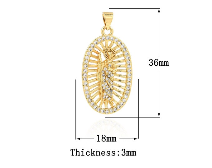18K Gold Filled Saint Jude Pendant,Gold Dainty St.Juda Charms,CZ Religion Charm Bracelet Necklace for DIY Jewelry Making Supply