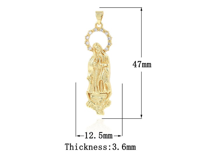 18K Gold Filled Virgin Mary Pendant,Gold Dainty CZ Religion Charms,Catholic Charm Bracelet Necklace for DIY Jewelry Making Supply