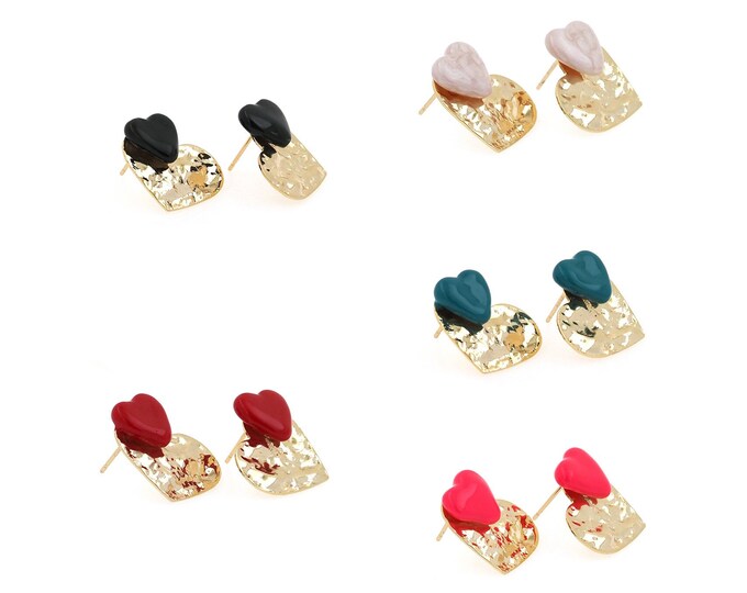 1 pair 18K Gold Filled Heart Stud Earrings,Gold Dainty Enamel Heart Stud Earrings,Simple Stud Earrings,Gift for Her
