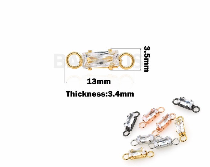 18K Gold Filled Rectangular Crystal Bracelet Head, Micropavé CZ Crystal Connector, DIY Bracelet Necklace Accessory, 3.5x13x3.4mm