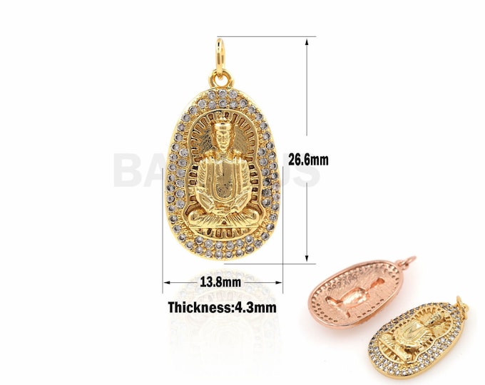 1PCS Micro-Pave Buddha Pendant, Religious Charm, Buddha Charm, Oval Sitting Buddha Necklace 26.6x13.8x4.3mm