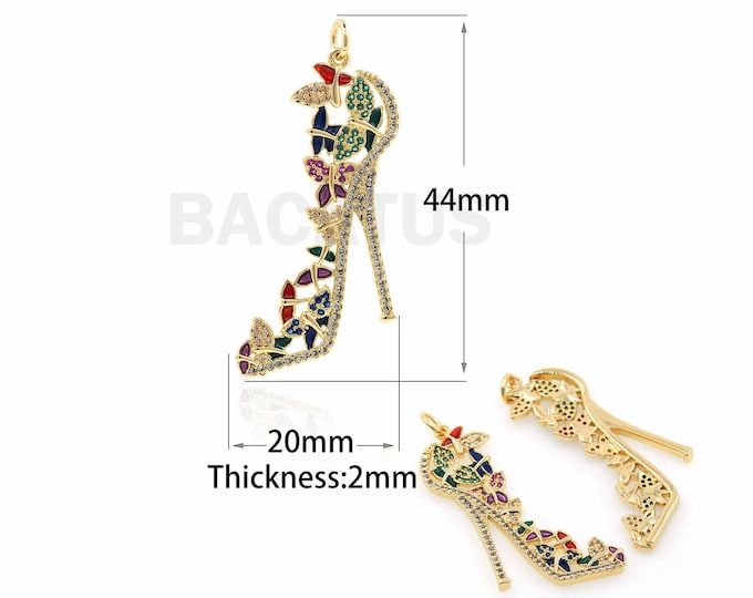 18K Gold Filled High Heel Pendant, Micropavé CZ Enamel High Heel Necklace, Shoe Charm, High Heel Charm, DIY Jewelry Accessories, 44x20x2mm