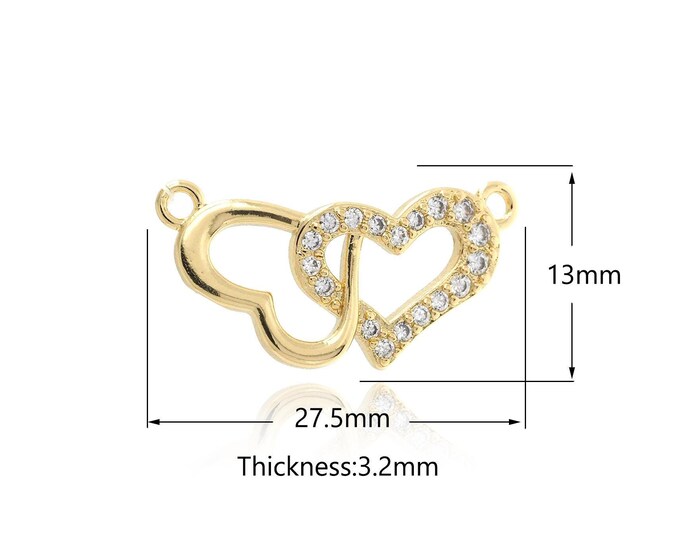 Micropavé CZ Heart Charms,18K Gold Filled Heart Pendant,Heart Charm for DIY Jewelry Making Supplies