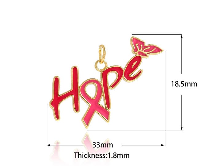 18K Gold Filled AIDS Pendant,Enamel AIDS Charm Hope Bracelet Necklace for DIY Jewelry Making Supply