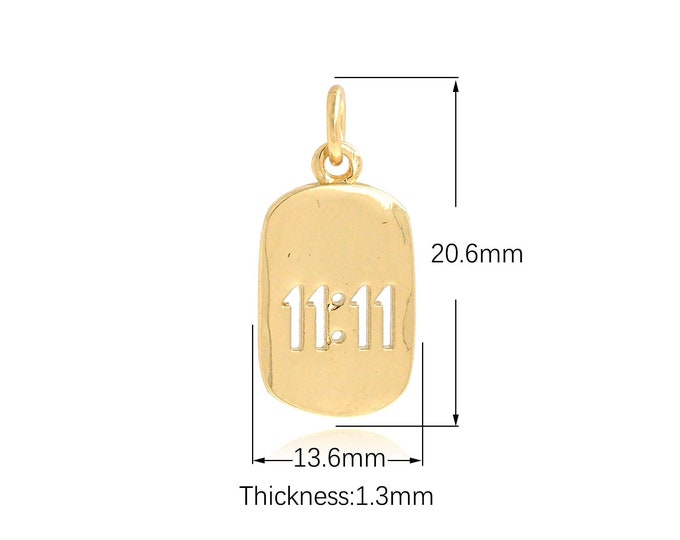 10 pcs Angel Number Pendant, Square Charm, 18K Gold Filled Time Charm, 11:11 Necklace, Round Charm, DIY Jewelry Supplies, 20.6x9.8x1.3mm