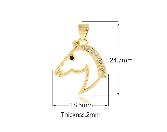 18K Gold Filled Horse Pendant, Gold Horse Charm, Animal Necklace, 18K Gold Filled Animal Charm, DIY Jewelry Supplies,24.7X18.5X2mm