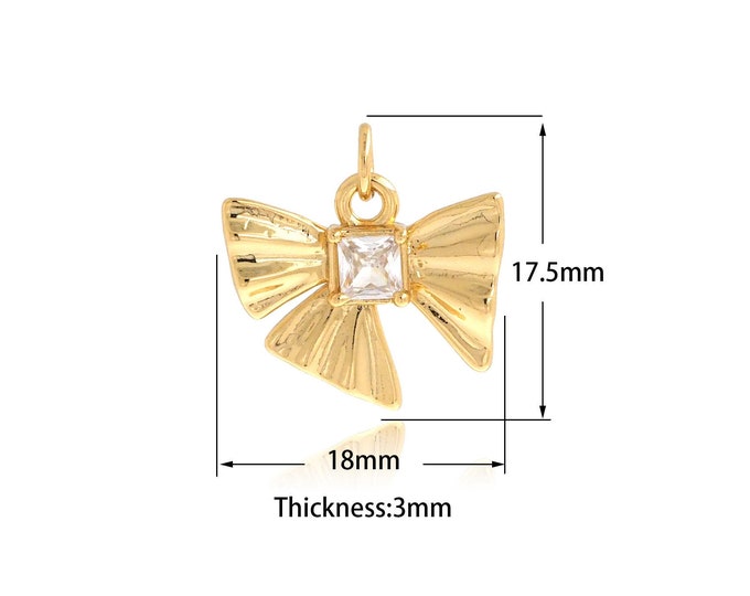 18K Gold Filled Bow Pendant,MicroPaved CZ,Bow Tie Charms,Bow Necklace for DIY Jewelry Making Supplies