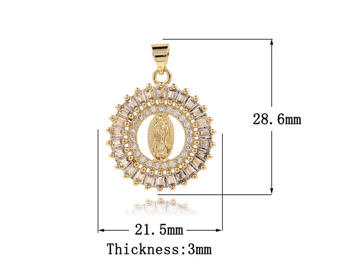 MicroPave CZ Pearl Religious Pendant,18K Gold Filled Round Charm,Marry Mother Pendant,DIY Jewelry Supplies,28.6x21.5x3mm