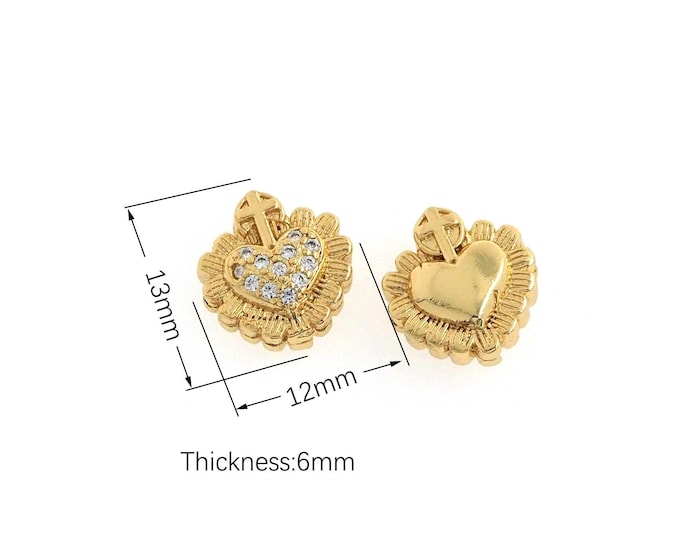 18K Gold Filled Heart Spacer Beads, MicroPave CZ Heart Spacer Beads, Heart Spacer Beads, Heart-Shaped Pendants  12x13x6mm