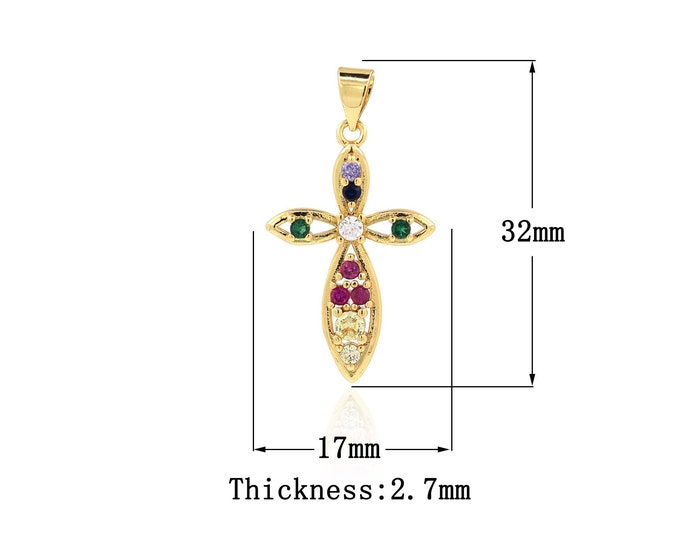 18K Gold Filled Cross Pendant,Gold Dainty Religion Charms,CZ Christian Charm Bracelet Necklace for DIY Jewelry Making Supply