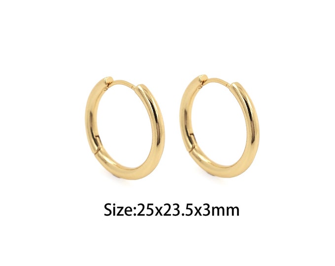 1 pair Thin Gold Earrings,Simple Earrings,Gold Dainty Round Earring,18K Gold Filled Hoops Earrings,Gift for Her,25x23.5x3mm