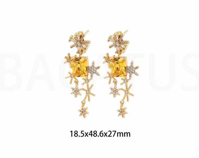 Tassel Earrings, Micropavé CZ Flower Earrings, 18K Gold Filled Bar Earrings, Drop Earrings, Gift for Her, 18.5x48.6x27mm
