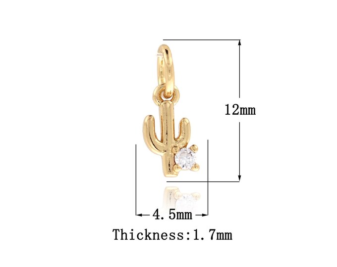 18K Gold Filled Plants Pendant,Micropavé CZ Cactus Charms, Plants Necklace for DIY Jewelry Making Supplies