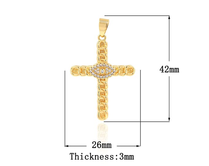 18K Gold Filled Cross Pendant,Gold Dainty Religion Charms,CZ Devil Eye Charm Bracelet Necklace for DIY Jewelry Making Supply