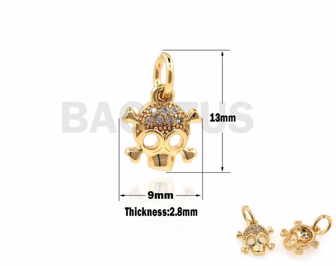 1PCS Mini Gothic Skull Pendant, CZ Skull Necklace, Skull Charm, Suitable For Jewelry Making 13×9×2.8mm