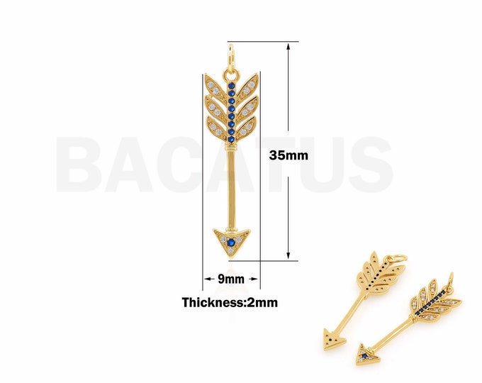 1PCS 18K Gold Filled Arrow Charm Micro-Pave DIY Jewelry Making Arrow Pendant Shooting Sports Archery Charm 35x9x2mm