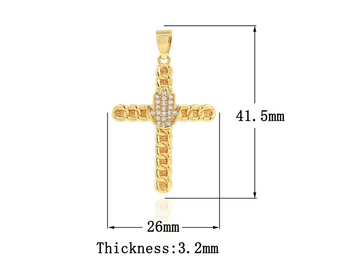 18K Gold Filled CZ Cross Pendant,Gold Dainty Religion Charms,Hamsa Charm Bracelet Necklace for DIY Jewelry Making Supply