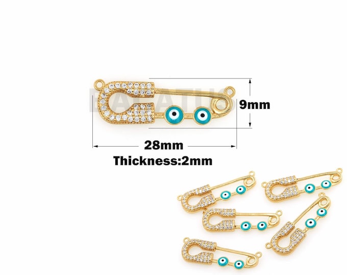 18K Gold Filled Paper Clip Pendant, Micro Pavé CZ Paper Clip Necklace, Paper Clip Eye Necklace, DIY Jewelry Accessories, 9x28x2mm
