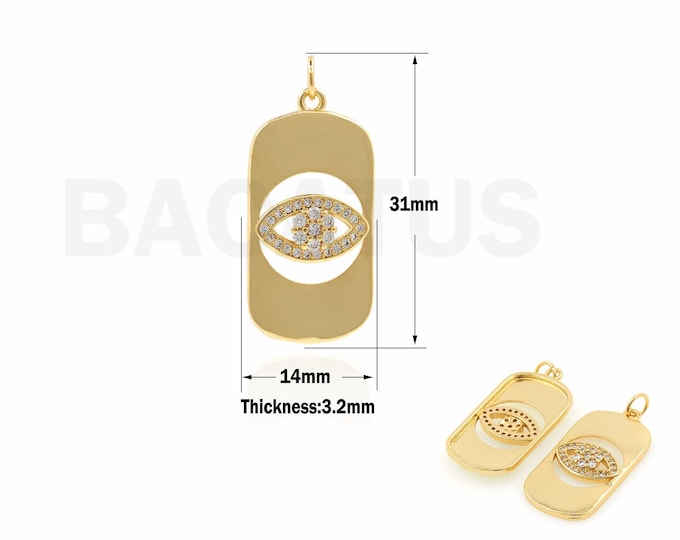 1PCS 18K Gold Filled Eye Charm Square Eye Pendant Cubic Zirconia DIY Jewelry Making Supplies Accessories 31x14x3.2mm