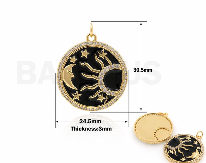 Enamel Charm,Cubic Zirconia Jewelry Moon Pendant Round Jewelry DIY Jewelry Making Accessories 18k Gold Filling Moon Charm 30.5x24.5x3mm
