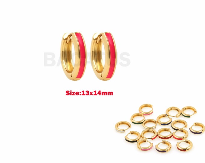 18K Gold Filled Pierced Earrings, Enamel Earrings, Round Earrings, Earring Accessories, Enamel Charm, 13x14mm