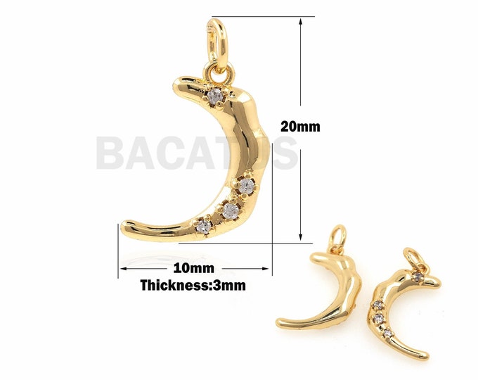 18K Gold Filled Crescent Pendant, Moon Necklace, Micro-pavé CZ Crescent Charm, Gold Celestial Pendant 20x10x3mm