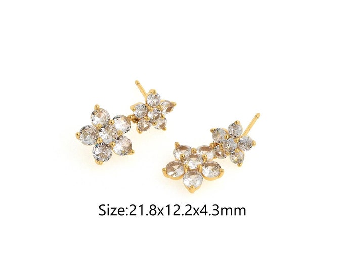 Tassel Earrings, Micropavé CZ Flower Earrings, 18K Gold Filled Bar Earrings, Drop Earrings, Gift for Her, 21.8x12.2x4.3mm