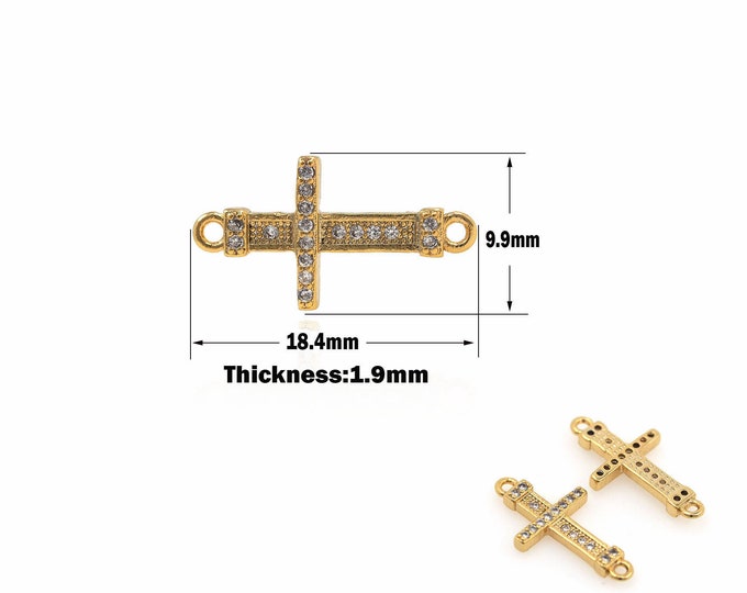 1PCS DIY 18K Gold-Filled Jewelry Making Cross Joint Cross Pendant For Bracelet Necklace Jewelry Joints Cubic Zirconia  9.9x18.4x1.9mm