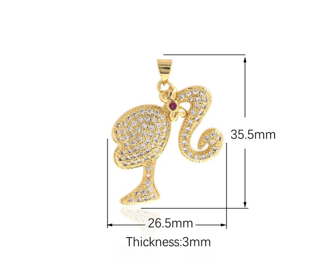 18K Gold Filled Modern Women Charm, Girl Pendant, Avatars Charm, Micropavé CZ Avatars Necklace, Cute Girl Charm, DIY Jewelry Supplies