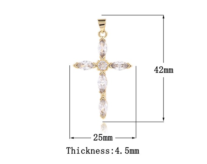 Cross Charm, 18K Gold Filled Cross Necklace, Religious Charm, Micro Pave CZ Christian Charm, DIY Jewelry Supplies, 42x25x4.5mm