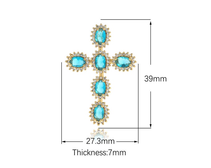 18K Gold Filled Religious Charms, Christian Charms, Cross Pendant, Micropavé CZ Christian Necklace, DIY Jewelry Supplies, 39x27.3x7mm