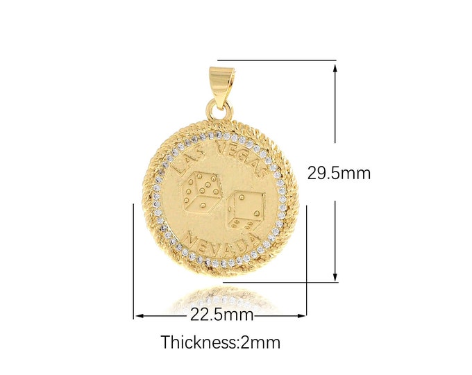 Round Dice Pendant, Polyhedron Pendant,18K Gold Filled Metal Dice Necklace, Dice Pendant, Suitable For Jewelry Making Supplies 29.5x22.5x2mm