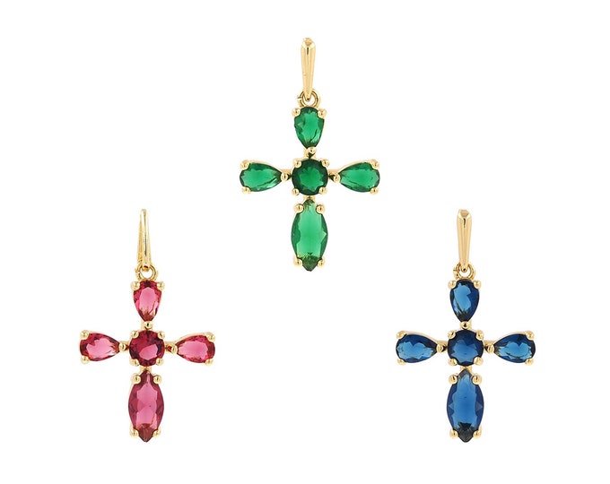 Micropavé CZ Christian Necklace, 18K Gold Filled Religious Charms, Christian Charms, Cross Pendant,DIY Jewelry Supplies, 31x18.8x4mm