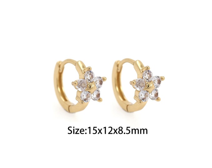 18K Gold Filled Star Earrings,Micropave CZ Polaris  Earrings Pentagram Earrings Gold Earrings 15x12x8.5mm
