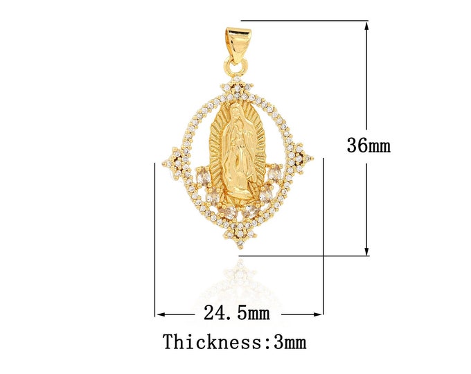 18K Gold Filled Virgin Mary Pendant,Gold Dainty CZ Religion Charms,Catholic Charm Bracelet Necklace for DIY Jewelry Making Supply