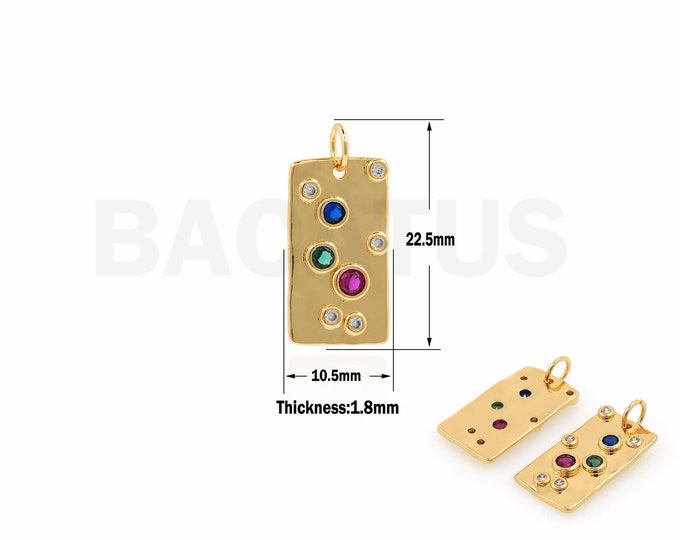 18K Gold Filled Pendant Necklace, Cubic Zirconia Pendant Single Zircon Square Pendant, Square Charm, 22.5x10.5x1.8mm
