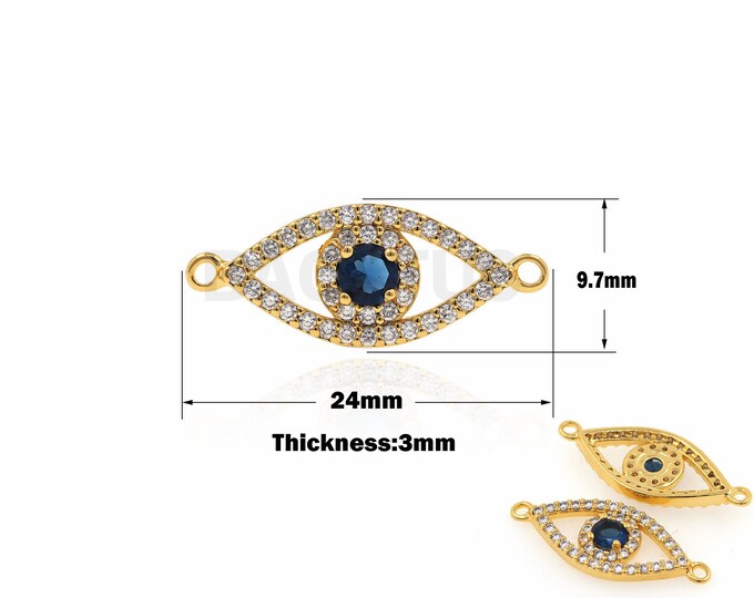 1PCS,18K Filled Gold Blue Crystal Eye Connector,Hollow CZ Eye Jewerly, Suitable For Jewelry Making Supplies 9.7x24x3mm