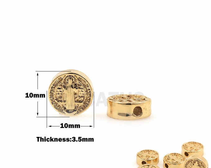 18K Gold Filled St Benedict Beads,St Benedict Charm,Catholic Charm, St Benedict Spacer Beads, DIY Bracelet Necklace Accessories, 10x10x3.5mm