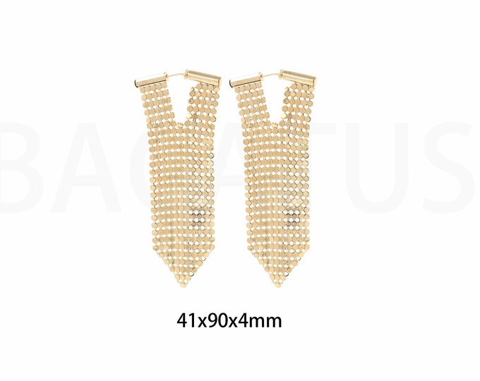Pennant Earrings, Braided Earrings, 18K Gold Filled Blank Earrings, Gift for Her, Braided Jewelry, Boho Earrings,Dainty Earrings, 41x90x4mm