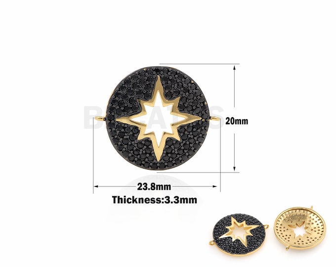1PCS Polaris On The Circular Connector, Starburst Bracelet, Polaris Charm Star Jewelry 18K Gold filling Micro-Pave 20x23.8x3.3mm