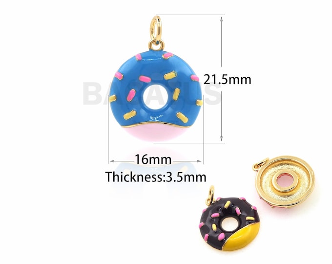18K Gold Filled Donut Pendant, Enamel Necklace, Donut Necklace, Gourmet Pendant, Dessert Necklace, Enamel Charm, 21.5x16x3.5mm