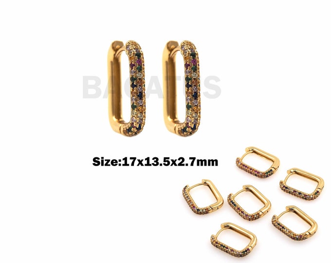 Micropave CZ Rectangular Earrings, 18K Gold Filled Rectangular Earrings, Rectangular Earrings, Everyday Earrings, 17x13.5x2.7mm