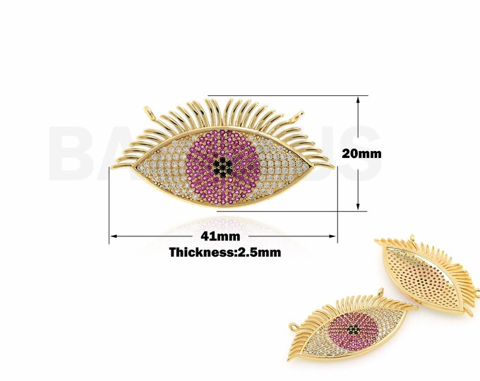 1PCS,18K Gold Filled Eye Jewelry Eye Pendant Suitable for Bracelets, Necklaces, Jewelry Products,Micro-Pave Greek Eye Charm, 20x41x2.5mm