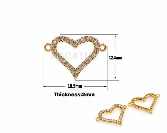 1PCS CZ Micro-Paved Hollow Heart Connector 18K Filled Gold, Suitable For Bracelets, Necklaces, Jewelry Making Supplies 12.4x18.5x2mm