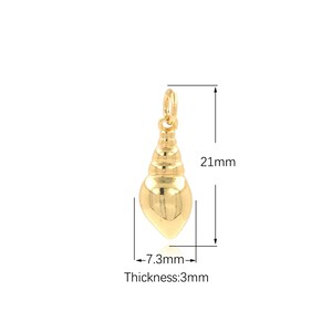10 breloques conque en or, breloques de plage remplis d&#39;or 18 carats, collier de plage, pendentif conque, fournitures pour bijoux DIY, 21 x 7,3 x 3 mm