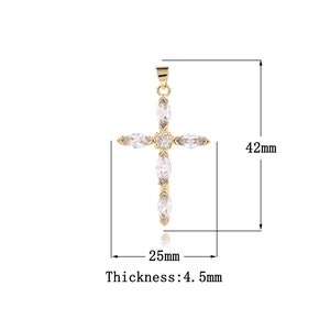 Cross Charm, 18K Gold Filled Cross Necklace, Religious Charm, Micro Pave CZ Christian Charm, DIY Jewelry Supplies, 42x25x4.5mm